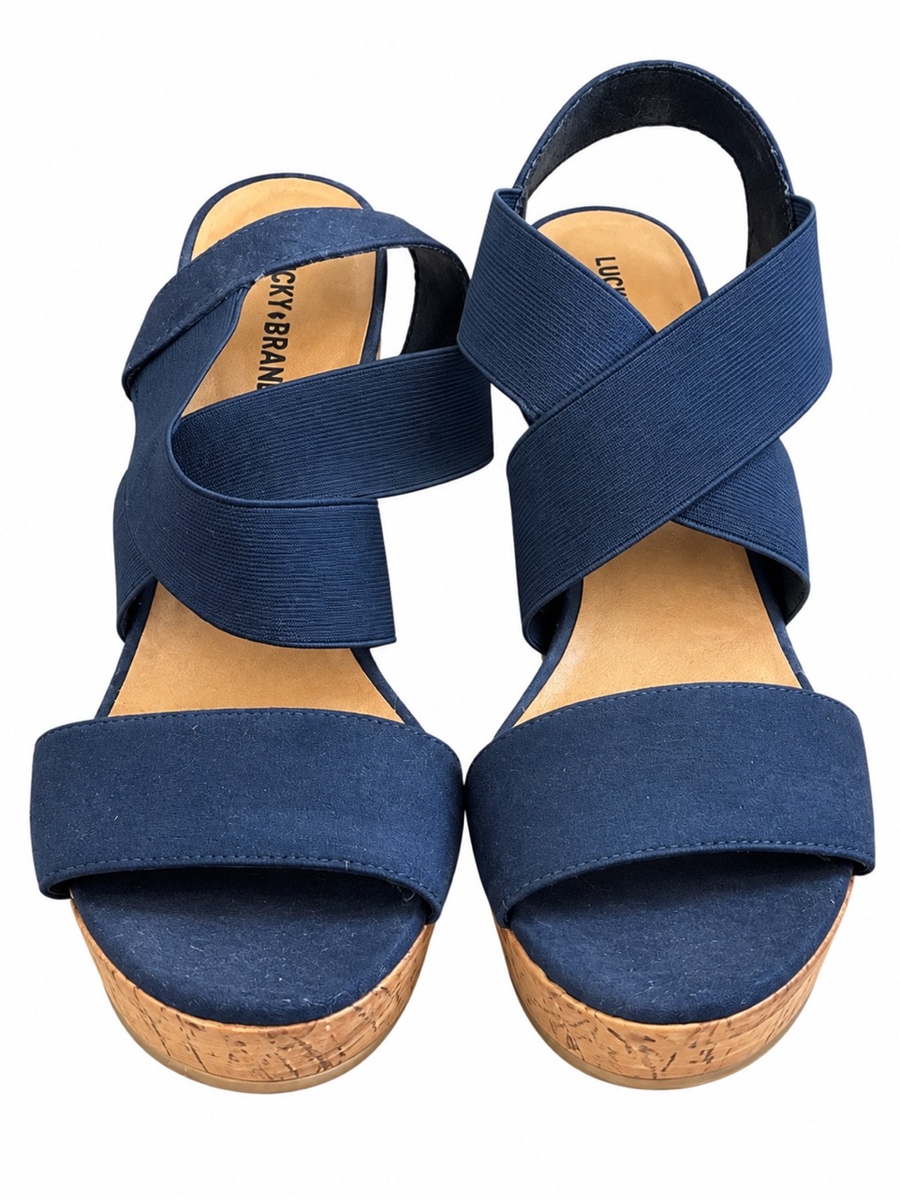 Lower East Side Women's Navy Elastic Strap Cork Wedge Sandals Size 9.5 W